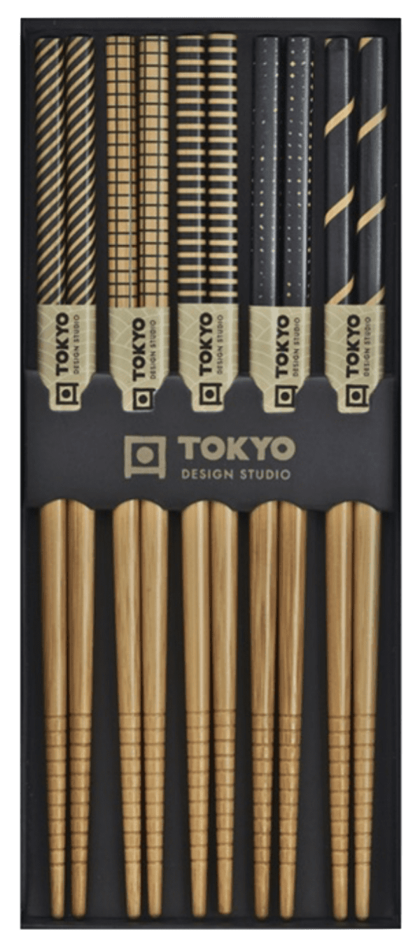 TOKYO DESIGN - SET DE 5 PAIRES DE BAGUETTES RAYURES NOIRES